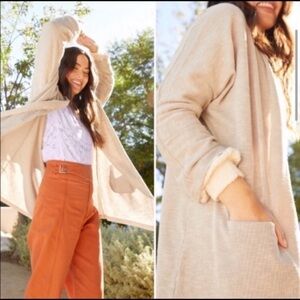 Donni Antropologie Slouchy Cardigan Open Pockets Boxy Stripped Cotton Minimal